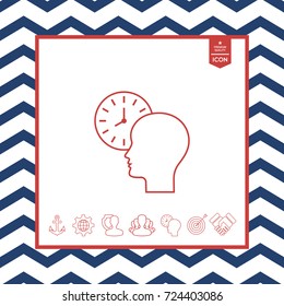 Personal schedule, time management, person with watch - line icon