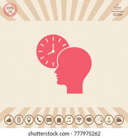 Personal schedule, time management, person with watch icon