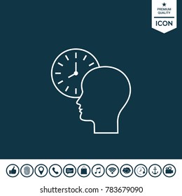 Personal schedule, time management, person with watch - line icon
