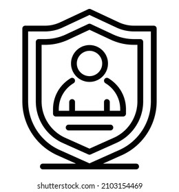 Personal secured shield icon. Outline personal secured shield vector icon for web design isolated on white background