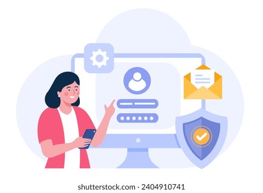 Personal security, database, privacy, computer, protection, access, safety internet, system, flat vector banner for landing page website