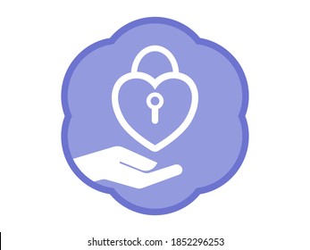 Personal security icon. Hand holding a heart with a lock. Vector.