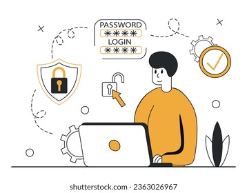 Personal security illustration scene.Data security, secure access control, protection of confidential data, authorization in compressed security.Vector Illustration.