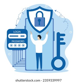 Personal security illustration.Data security, secure access control, protection of confidential data, authorization in compressed security.Vector Illustration.
