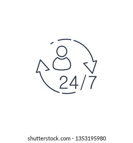 Personal service, 24/7 support. Vector linear icon.