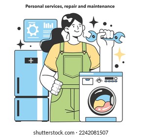 Personal services, repair and maintenance business. Industries and areas for a starting and developing a new start-up, local business. Potential for growth and success. Flat Vector Illustration