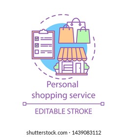 Personal shopping service concept icon. Home service idea thin line illustration. Stylist, fashion designer. Accompanying shopping. Assistant and consultant. Vector isolated drawing. Editable stroke