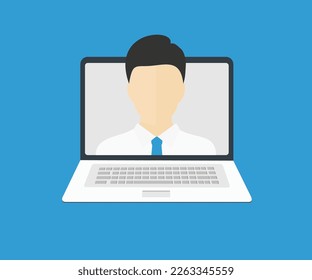 Sitio personal, diseño de sitio web, interfaz de página en pantalla portátil. Empresario frente a avatar. Administración de identidades en línea. Diseño e ilustración de vectores de concepto de crecimiento personal y desarrollo.