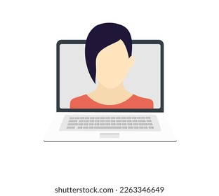 Persönliche Website, Design-Website, Seitenschnittstelle auf Laptop-Bildschirm. Geschäftsfrau Gesicht Avatar. Online-Identitätsmanagement. Persönliches Wachstums- und Entwicklungskonzept, Vektordesign und Illustration.
