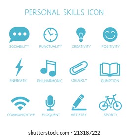 Personal Skills Icon. Self Characteristic Vector Icon Set. Soft Skills Pictograms. Can Be Used In Resume With Infographics.