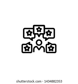 Personal skills line icon. Candidate, employee, speech bubble with stars. Skills concept. Vector illustration can be used for topics like human resource, employment, rate