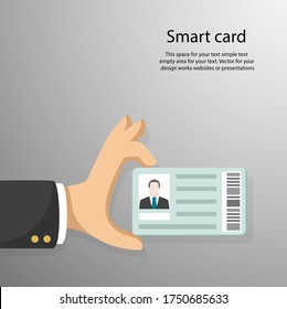 Personal smart card in hand simple flat style with empty space for your text. Business and finance concept vector  for your design work, presentation, website or others.