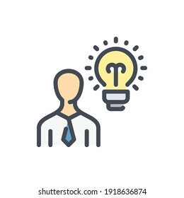 Personal solution and Creative idea color line icon. Business person with light bulb vector outline colorful sign.