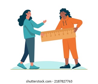 Personal space concept. Characters setting, protecting and violating personal boundaries during communication and social interactions. Proxemics, nonverbal communication. Flat vector illustration