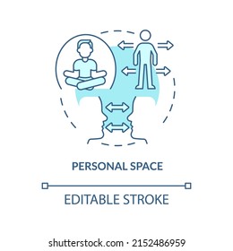 Personal Space Turquoise Concept Icon. Keep Distance. Comfort Zone. Social Etiquette Abstract Idea Thin Line Illustration. Isolated Outline Drawing. Editable Stroke. Arial, Myriad Pro-Bold Fonts Used