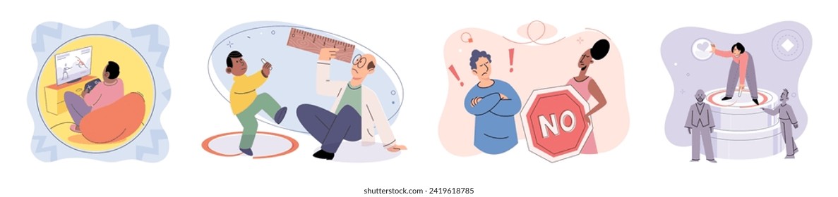 Personal space vector illustration. Different cultures have varying norms and expectations regarding personal space The psychological aspect personal space greatly influences our comfort and well