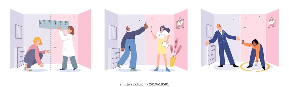 Personal space vector illustration. Effective communication involves being mindful personal space and respecting others boundaries Maintaining appropriate distance during social interactions shows