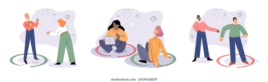 Personal space vector illustration. Psychological research explores concept personal space and its impact on individuals Healthy relationships respect personal boundaries and personal space Social