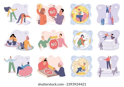 Personal space vector illustration. Public spaces often necessitate larger personal space to accommodate numerous individuals The practice social distancing emphasizes significance personal space - Shutterstock ID 2393924421