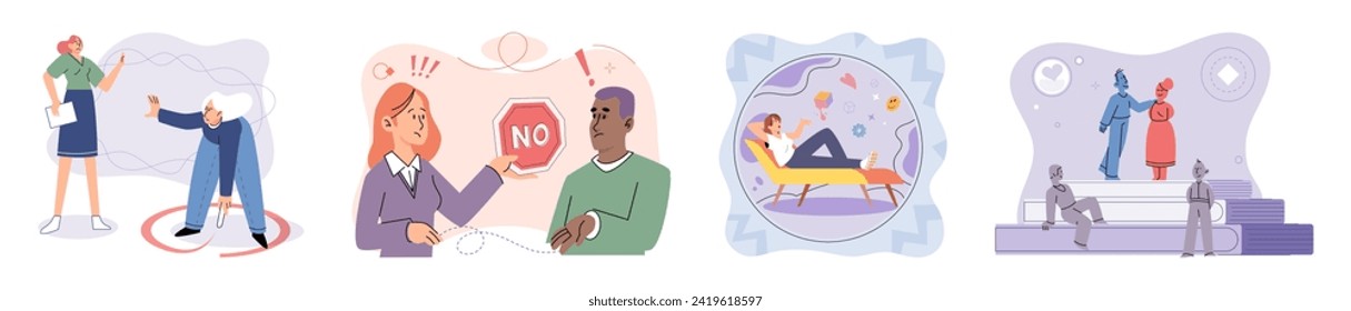 Personal space vector illustration. Setting clear boundaries is important for preventing personal space violations within relationships Different cultures have varying norms and expectations regarding