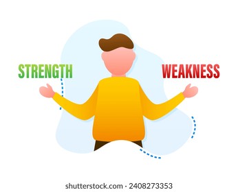 Personal Strengths and Weaknesses Concept, Vector Illustration of a Man Balancing Both Sides for Self Development and Growth