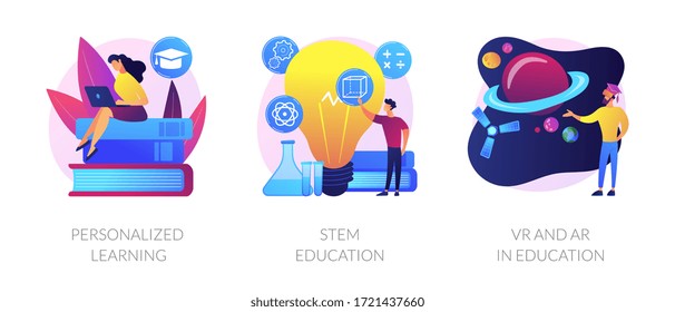 Personal studying program, academic system, futuristic technology icons set. Personalized learning, stem education, VR and AR in education metaphors. Vector isolated concept metaphor illustrations