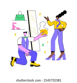 Ilustración del vector de concepto abstracto de estilo personal. Consultor de compras, blogger de belleza, sastre de ropa de negocios, moda de espacio de trabajo, estilo hombre y mujer, metáfora abstracta de vestidor.