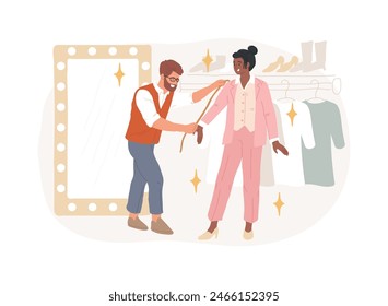 Ilustración vectorial de concepto aislado estilista personal. Consultor de compras, blogger de belleza, sastre de ropa de negocios, moda de espacio de trabajo, estilo hombre y mujer, concepto de Vector de vestidor.