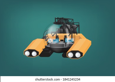 Personal submarine or miniature submarine model isolated on gradient navy green background.  Vector illustration design.