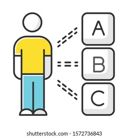 Personal survey color icon. Multiple choices. Select option. Question and answer. Psychological test. Client interview. Personality evaluation and assessment. Checklist. Isolated vector illustration