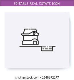 Personal Swimming Pool Line Icon. Pool In Backyard. Lease Home And Housing Amenities. Real Estate Agency, Housing Business Concept. Isolated Vector Illustration. Editable Stroke 