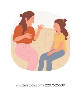 Conversación personal con la imagen de vector de dibujos animados aislados de mamá. Adolescente hablando con padres, madre e hija discutiendo noticias, estilo de vida y espíritu adolescente, madres cuidando de dibujos vectores.