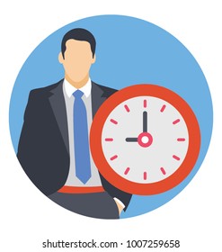 Personal time management, wall clock person flat icon
