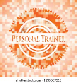 Personal Trainer abstract orange mosaic emblem