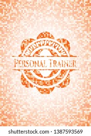 Personal Trainer abstract orange mosaic emblem with background