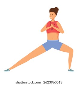 Personal trainer is doing side lunges while holding her hands together
