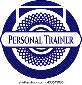 Personal Trainer emblem with denim high quality background