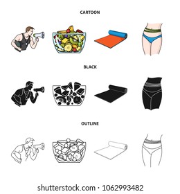 Personal trainer, fruit salad, mat, female waist. Fitnes set collection icons in cartoon,black,outline style vector symbol stock illustration web.
