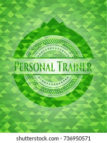 Personal Trainer green emblem with triangle mosaic background