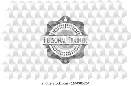 Personal Trainer grey emblem. Retro with geometric cube white background