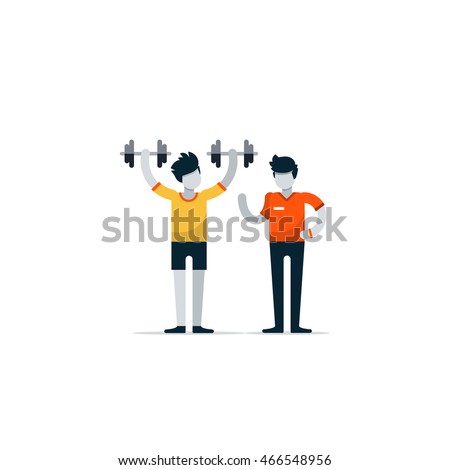 Personal trainer, gym membership, workout session, boost strength plan, intensive effective training concept, weights lifting