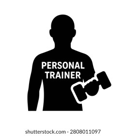 Personal trainer icon with a black dumbbell isolated on white background, Vector, illustration