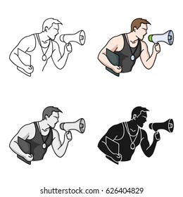 Personal Trainer Icon In Cartoon Style Isolated On White Background. Sport And Fitness Symbol Stock Vector Illustration.