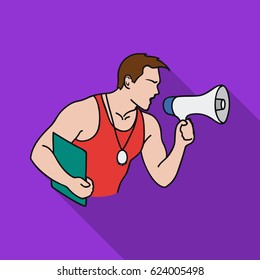 Personal trainer icon in flat style isolated on white background. Sport and fitness symbol stock vector illustration.
