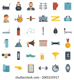 Personal trainer icons set. Flat set of personal trainer vector icons isolated on white background