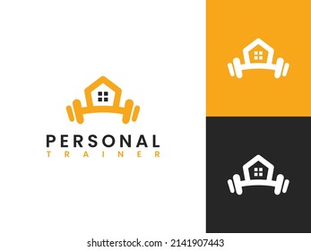 Personal Trainer Logo Template, House And Dumbbell Concept