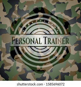 Personal Trainer on camo texture. Vector Illustration. Detailed.