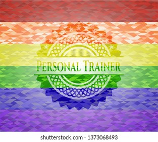 Personal Trainer on mosaic background with the colors of the LGBT flag