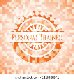 Personal Trainer orange mosaic emblem with background