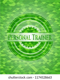Personal Trainer realistic green emblem. Mosaic background
